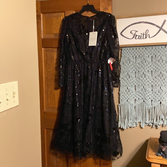 MacDuggal 67951 Embellished Illusion Long Sleeve midi dress - Picture 10 of 11